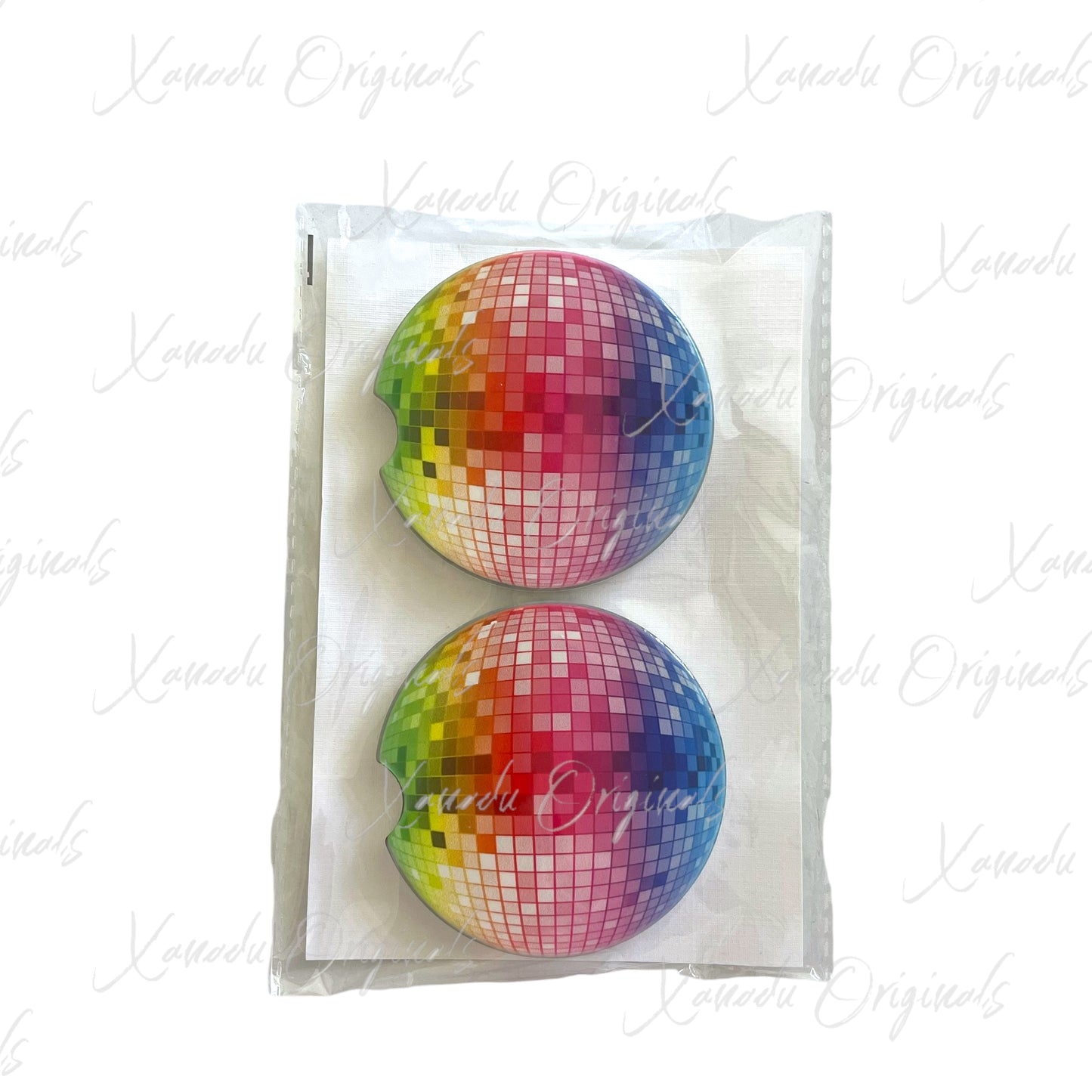 Rainbow Disco Ball Gloss Ceramic Car Coasters