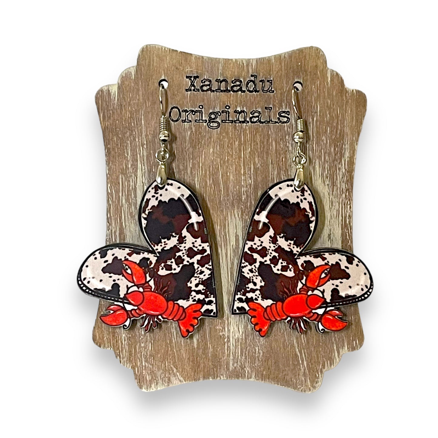 Cowhide Heart Crawdad Earrings