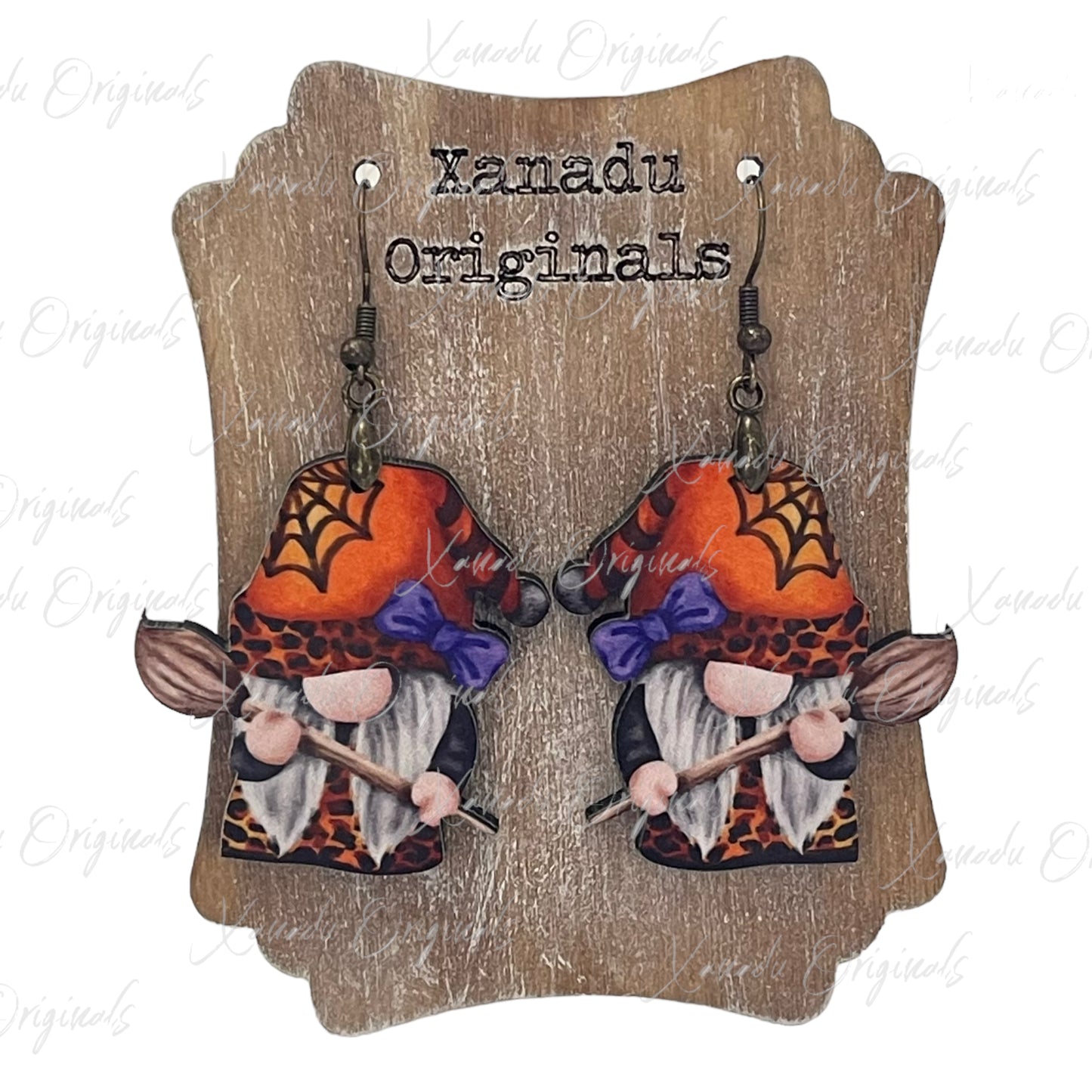 Gnome Broom Halloween Earrings