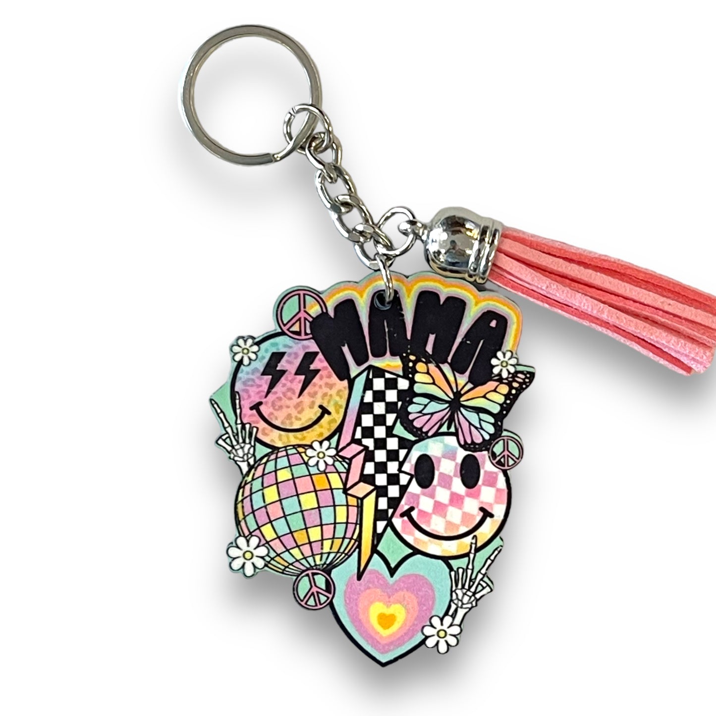 Retro Disco Mama Smiley Keychain