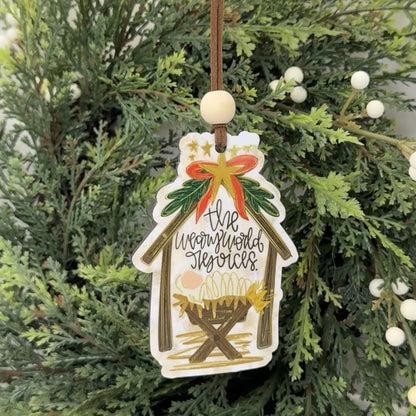 The Weary World Rejoices Manger Ornament - Faithful Christian Christmas Tree Decoration