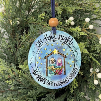 Oh Holy Night Nativity Ornament, Traditional Holiday Tree Decor, Whimsical Hand-Painted Style Keepsake