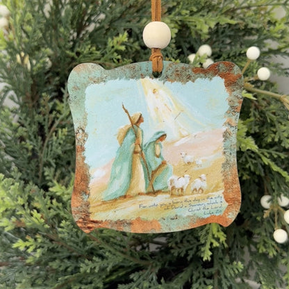 Unto You Is Born Shepherds Nativity Wooden Christmas Ornament