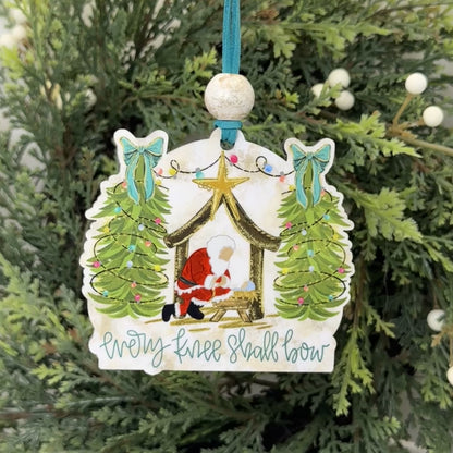 Every Knee Shall Bow Kneeling Santa Nativity Ornament - Faithful Christmas Tree Decoration