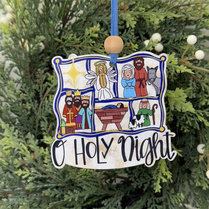 O Holy Night Nativity Story Ornament, Traditional Holiday Tree Decor, Whimsical Hand-Painted Style Keepsake