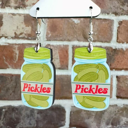 Retro Pickle Jar Dangle Earrings