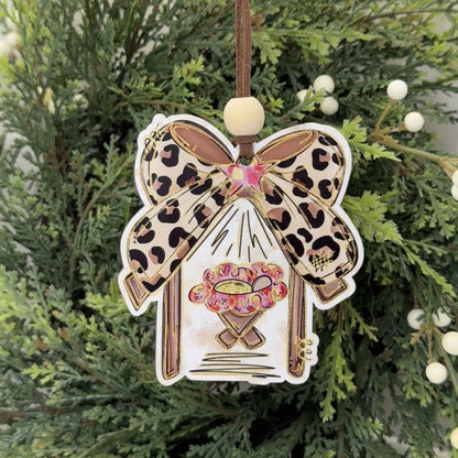 Leopard Print Bow Nativity Christmas Ornament | Western Boho Manger Keepsake