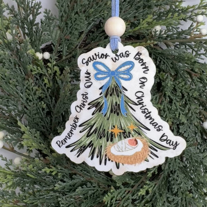 Remember Christ Our Savior Nativity Wood Ornament - Religious Christmas Tree Keepsake Gift
