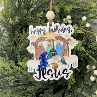 Happy Birthday Jesus Nativity Ornament - Christian Christmas Tree Decoration