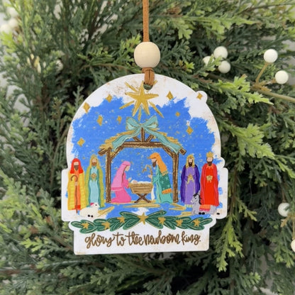 Glory To The Newborn King Blue Sky Nativity Ornament | Christian Wise Men Keepsake