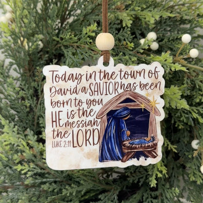 Town of David Nativity Scene Ornament, Traditional Holiday Tree Decor, Luke 2:11 Bible Verse Keepsake