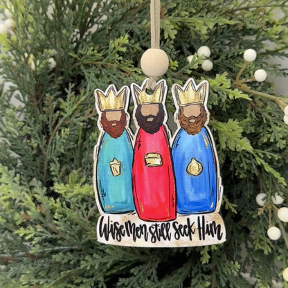Wise Men Still Seek Him Three Kings Ornament, Traditional Holiday Tree Decor, Whimsical Hand-Painted Style Keepsake