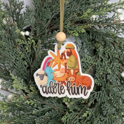 Embroidered-Style Nativity "Adore Him" Christmas Ornament | Handcrafted Mississippi Keepsake