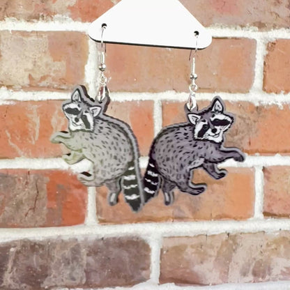 Artisanal Raccoon Dangle Earrings