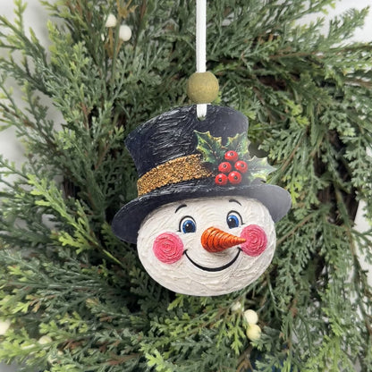 Nostalgic Holly Top Hat Snowman Christmas Ornament | Handcrafted Mississippi Keepsake