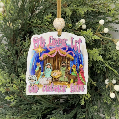 Oh Come Let Us Adore Him Nativity Christmas Ornament, Traditional Holiday Tree Decor, Scripture Christian Keepsake