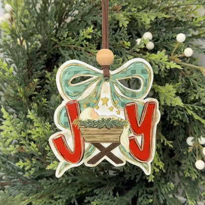 Joy Baby Jesus Manger Ornament, Traditional Holiday Tree Decor, Whimsical Hand-Painted Style Keepsake