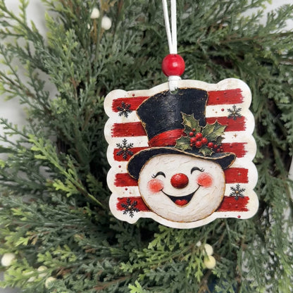 Retro Striped Snowman Christmas Ornament | Handcrafted Mississippi Keepsake