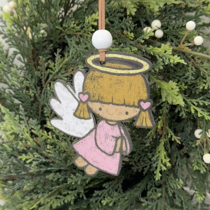 Praying Little Angel Girl Wood Ornament - Retro Christmas Tree Keepsake Gift