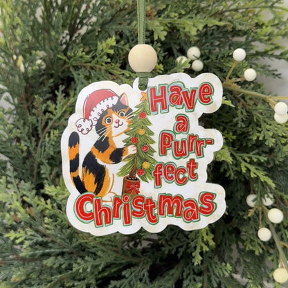 Have a Purr-fect Christmas Cat Ornament - Cute Calico Kitten Holiday Tree Decoration