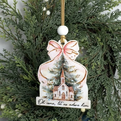 "Oh Come Let Us Adore Him" Country Church Christmas Ornament | Handcrafted Mississippi Keepsake