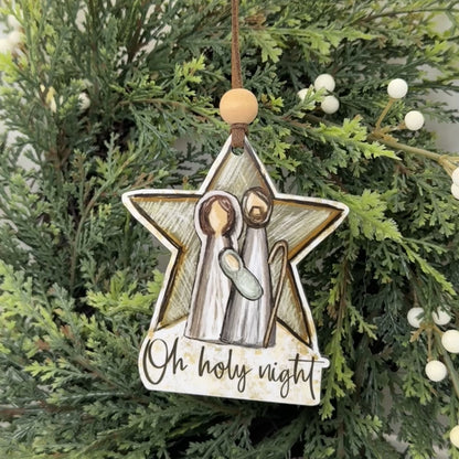 Oh Holy Night Star Nativity Ornament, Traditional Holiday Tree Decor, Whimsical Hand-Painted Style Keepsake