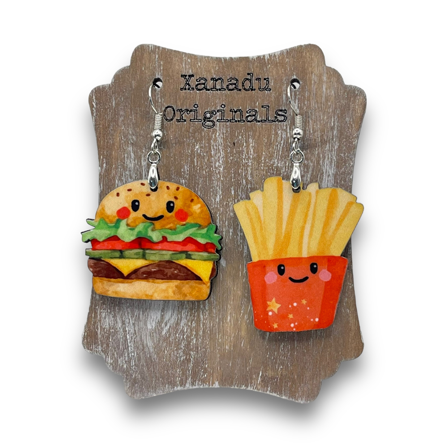 Burger and Fries Shaped Earrings