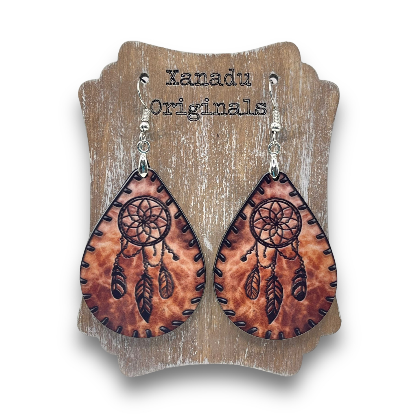 Faux Leather Dream Catcher Teardrop Earrings