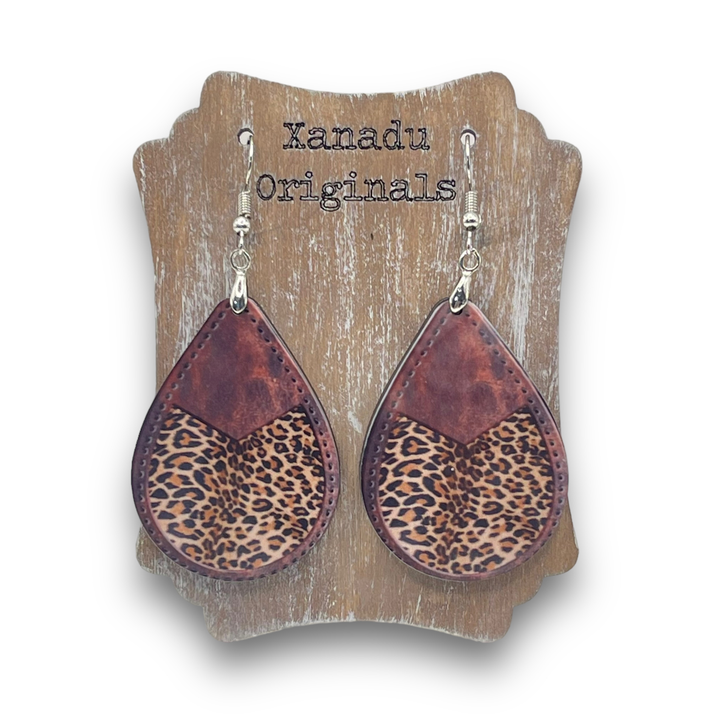 Faux Leather Leopard Teardrop Earrings