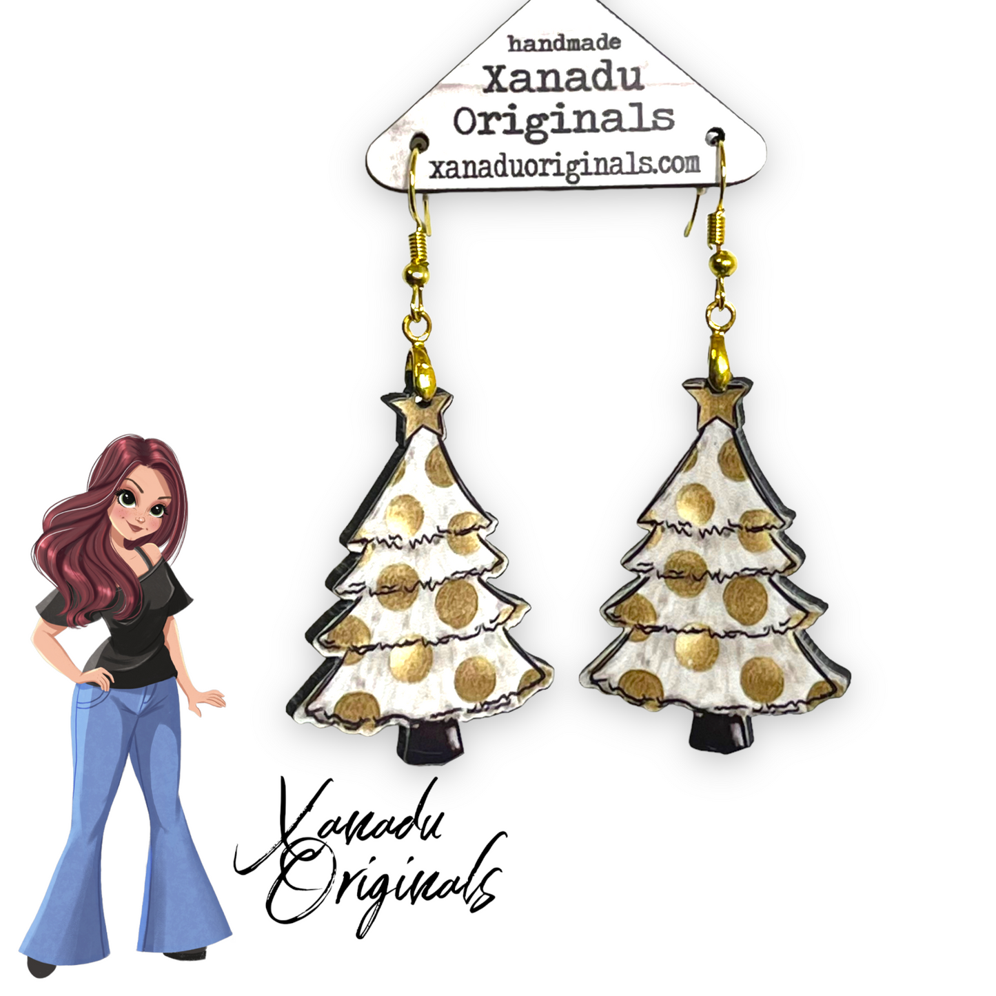 Golden Dot Christmas Tree Earrings Earrings