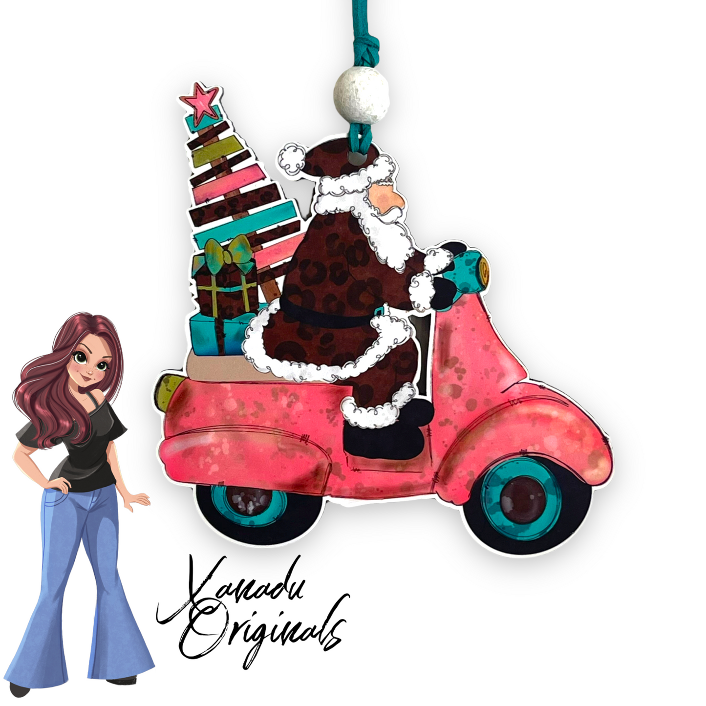 Pink Moped Santa Ornament